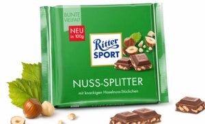 Шоколад молочний Ritter Sport Nuss-Splitter з подрібненим лісовим горіхом 100г (Німеччина).