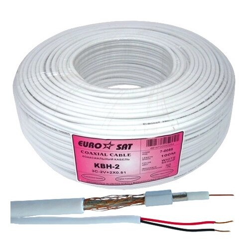 Кабель для систем відеоспостереження 3C2V комбінований EUROSAT, мідний, (32%), білий, 100 м від компанії Радіопрофіль - фото 1