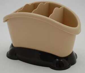 Пластикова підставка-сушарка для столових приборів "Овальна" (бежевий + коричневий колір)