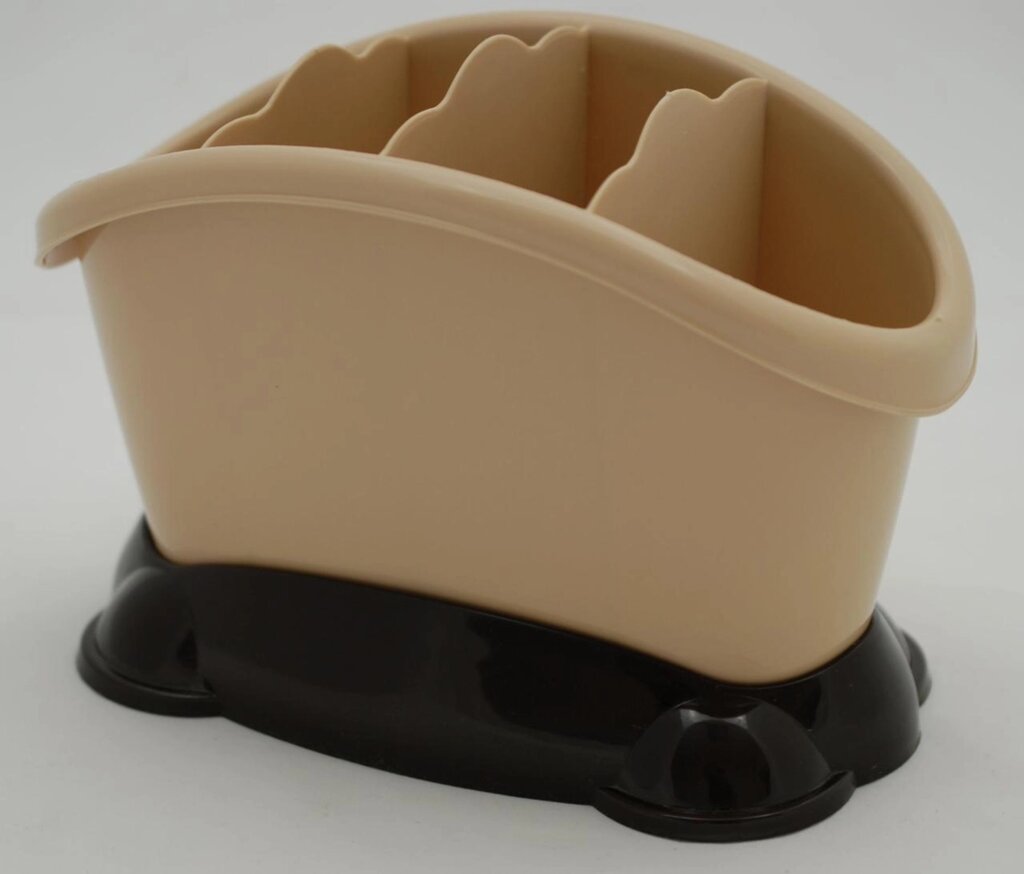 Пластикова підставка-сушарка для столових приборів "Овальна" (бежевий + коричневий колір) від компанії ТОВ "Магія Пласт" - фото 1
