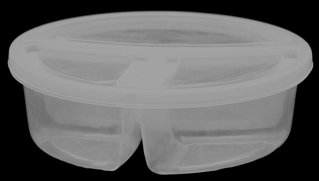 Пластиковий круглий потрійний контейнер (лоток) 1.25 л "Менажниця" з жорсткою кришкою (різні кольори кришки) від компанії ТОВ "Магія Пласт" - фото 1