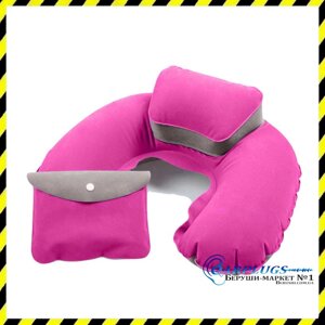 Дорожня надувна Подушка для подорожей з підголовником Silenta (pink) + чохол!