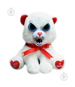 Інтерактивна іграшка Feisty Pets Добра худорлява звірятка Плюшевий Білий Ведмедик з червоною стрічкою 20 см (SUN0141_2)