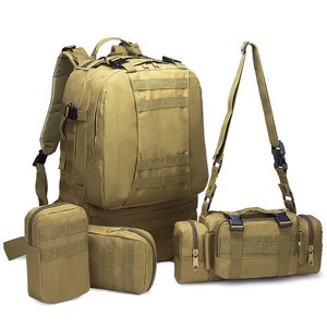 Рюкзак тактичний +3 підсумки AOKALI Outdoor B08 75L Sand військовий на регульованих шлейках для тренувань