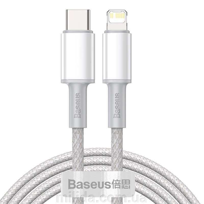 Кабель Baseus High Density Braided Type-C to Lightning PD 20W 2M Білий (CATLGD-A02) від компанії інтернет-магазин "_Міліда_" - фото 1
