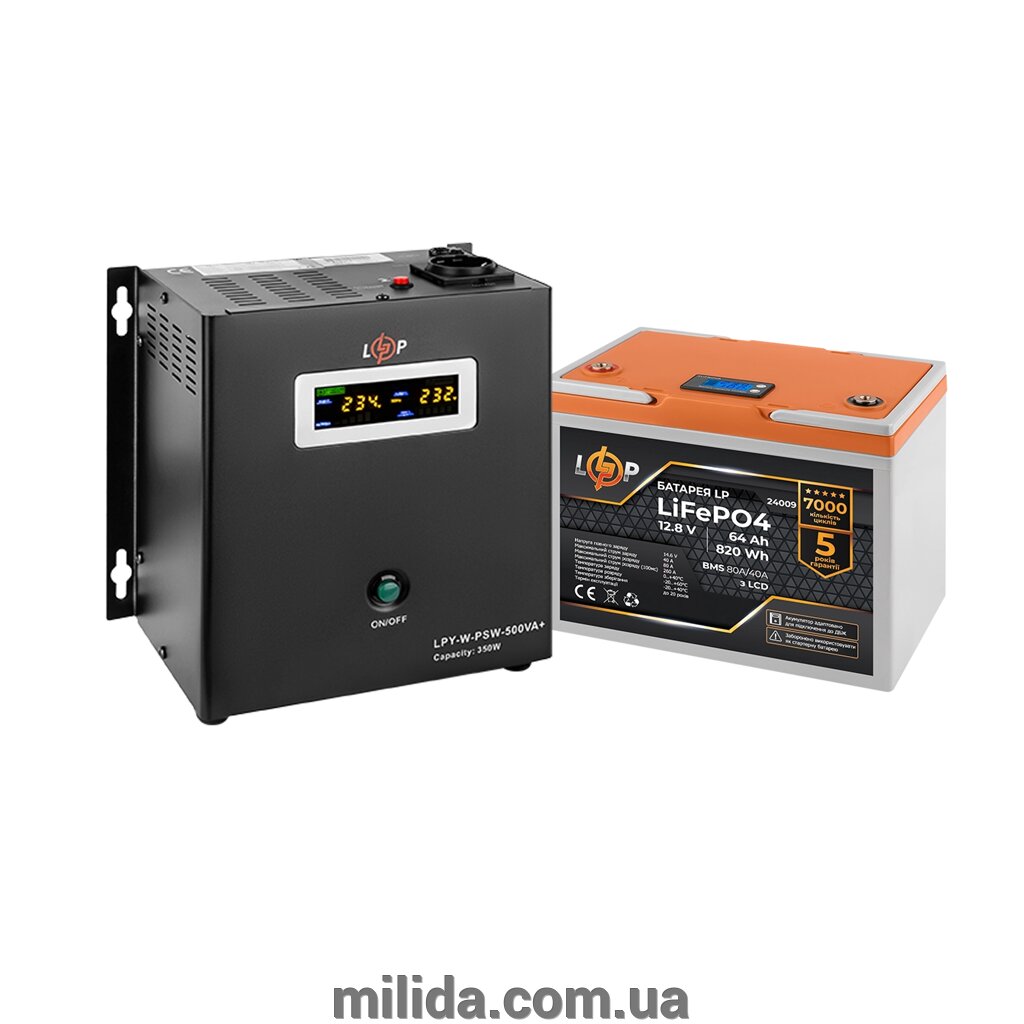 Комплект резервного живлення LP (LogicPower) ДБЖ + літієва (LiFePO4) батарея (UPS W500+ АКБ LiFePO4 819W) від компанії інтернет-магазин "_Міліда_" - фото 1