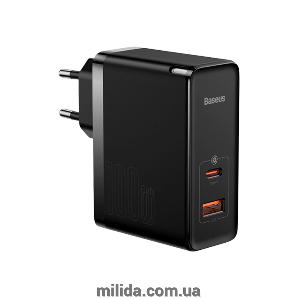 Мережеве зарядний пристрій Baseus GaN5 Pro 2 порту, USB + Type-C 100W Чорний (CCGP090201) від компанії інтернет-магазин "_Міліда_" - фото 1
