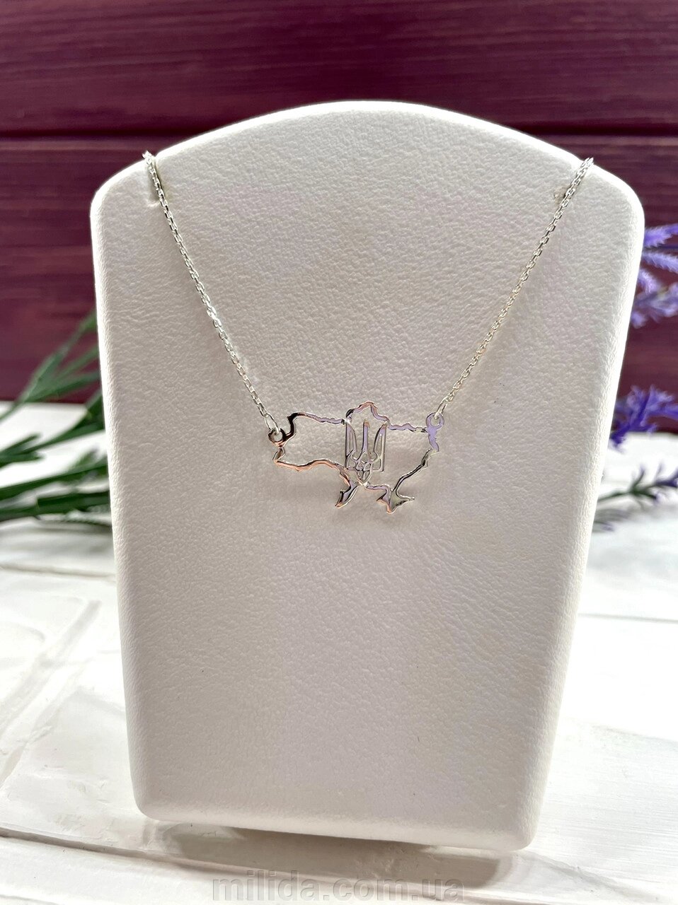 Срібне кольє карта України з гербом DARIY 702-9 від компанії інтернет-магазин "_Міліда_" - фото 1