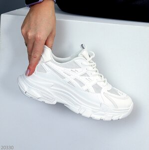 Дизайнерські білі міксові кросівки текстиль+силікон весна-літо 2024