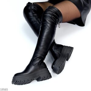 Модні чорні люксові високі зимові чоботи ботфорти трендовий дизайн 38-24,5 см