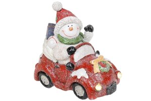 Декоративна статуетка Сніговик на машині з LED-підсвічуванням 18 см Гранд Презент 711-394