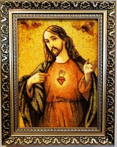 Ікона з бурштину Ісус Христос і-16 Господь Вседержитель Гранд Презент 20*30
