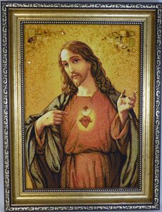 Ікона з бурштину Ісус Христос і-16 Господь Вседержитель Гранд Презент 30*40