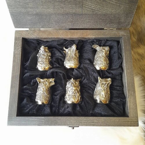 Набір рюмок 6шт із бронзи в дерев'яному кейсі ручної роботи Гранд Презент НР001Б