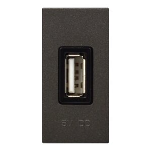 Розетка Zenit антрацит USB 1 мод. 2000мА