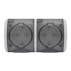 Розетка EVA сіра 2-на з заземленням з кришкою