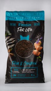 Cухий корм Fitmin For Life для дорослих котів з рибою та куркою 8 кг