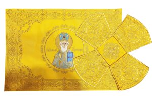 Комплект літургійний № 4479 з іконою Св. Миколая Чудотворця (повітря і покрівці), колір жовтий