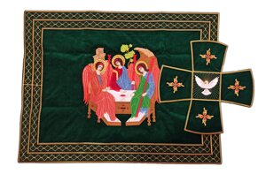 Комплект літургійний № 4460 з іконою святої Трійці (повітря і покрівці), колір зелений