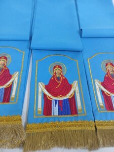 Закладка в вишитою іконою Покров Пр. Богородиці (одностороння) № 7300