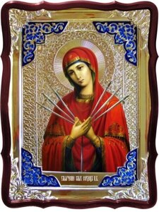 Ікона Богородиці Пом'якшення злих сердець, 80 см х 60 см, фігурна рама, емаль