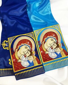 Закладка з іконою Пресвятої Богородиці на атласі № 12131 (блакитна) в Волинській області від компанії Магазин церковной утвари "Семисвечник"