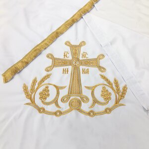 Катапетасма вишита, габардин № 12028 (колір білий з золотою вишивкою)