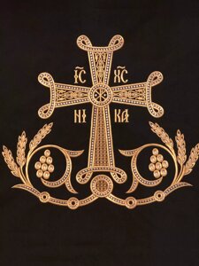 Катапетасма вишита, габардин № 12028, (колір чорний з золотою вишивкою)