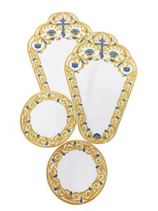 Набір плат під хрест та чашу № 12003, габардин (білий з синьо-золотою вишивкою)