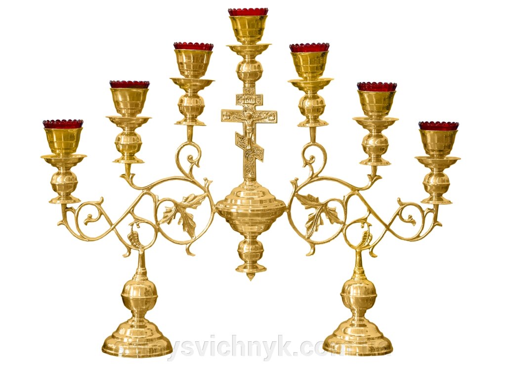 Семисвічник напрестольний середній на 2-х ніжках № 2185 (ширина - 87 см, висота - 73 см) від компанії Магазин церковного начиння "Семисвічник" - фото 1