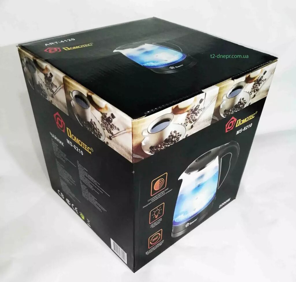 Электрочайник стекляный Domotec MS 8210 Black ##от компании## Опт, розница интернет магазин Familyshop - ##фото## 1