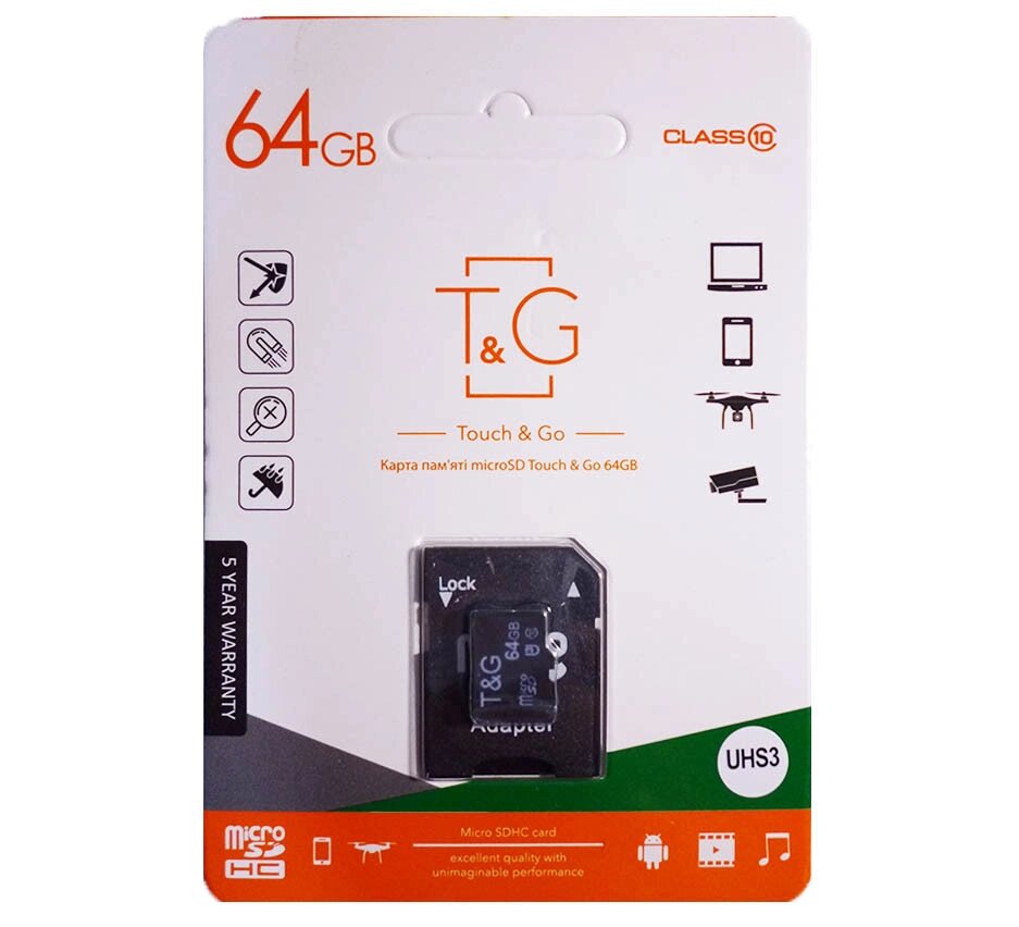 Карта памяти microSD + SD 64 Гб class 10 ##от компании## Опт, роздріб інтернет магазин Familyshop - ##фото## 1