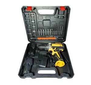 Акумуляторний шуруповерт 12V з набором біт два акумулятора жовтий