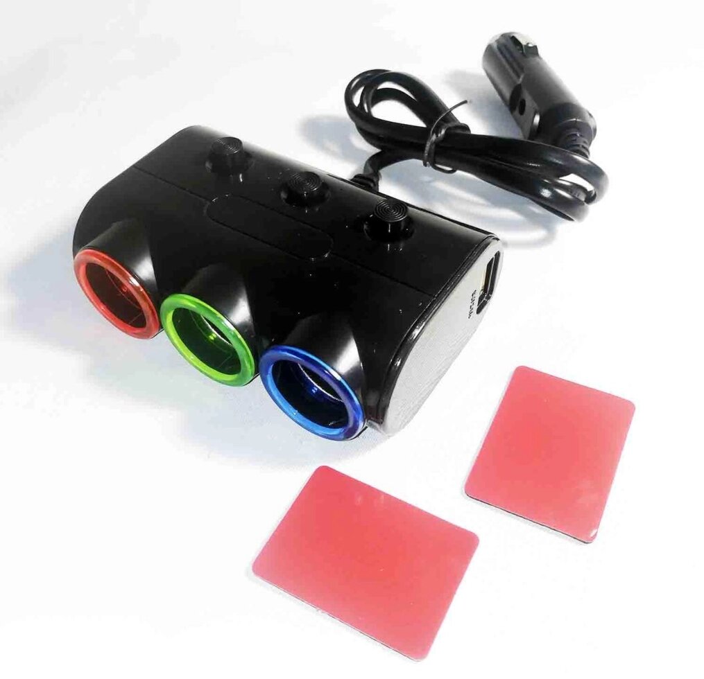 Трійник прикурювача 1523 OLESSON ON / OFF 3 прикурювач + 2 USB ##от компании## Опт, роздріб інтернет магазин Familyshop - ##фото## 1