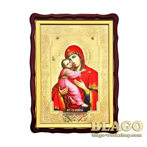 Храмова ікона Володимирська ікона Божої Матері велика, фігурна рамка, 60х80 см