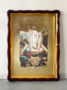 Храмова ікона Воскресіння Христове, велика, фігурна рамка, 60х80 см