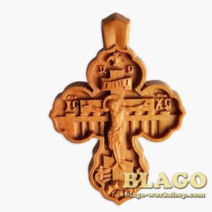 Хрест натільний дерев'яний різьблений №123, 3,5х4,5 см