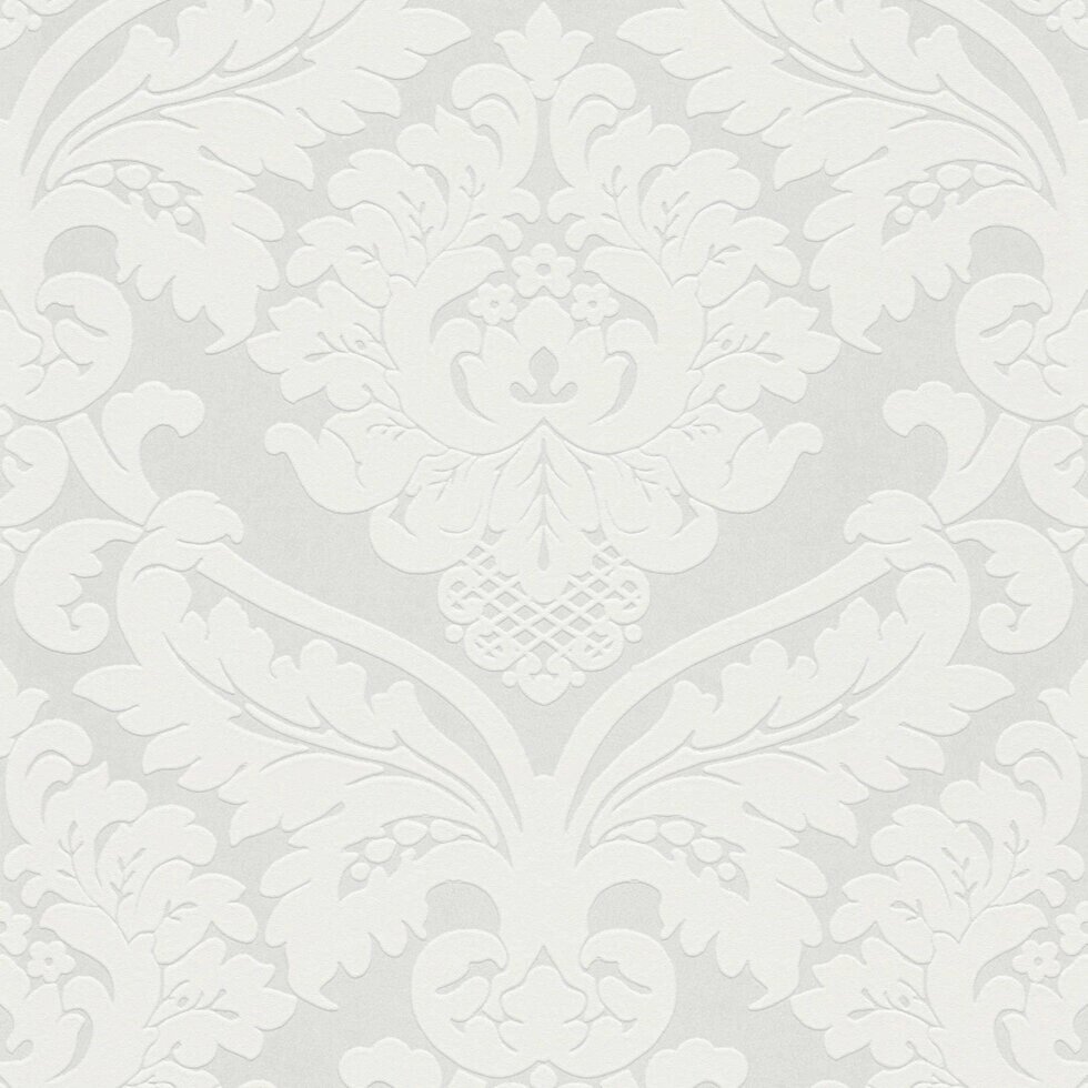 Білі гобеленові фактурні шпалери 5543-38 більший опуклий вензель орнамент у стилі бароко, для вставки та панно від компанії Інтернет-магазин шпалер "Німецький Дім" - фото 1