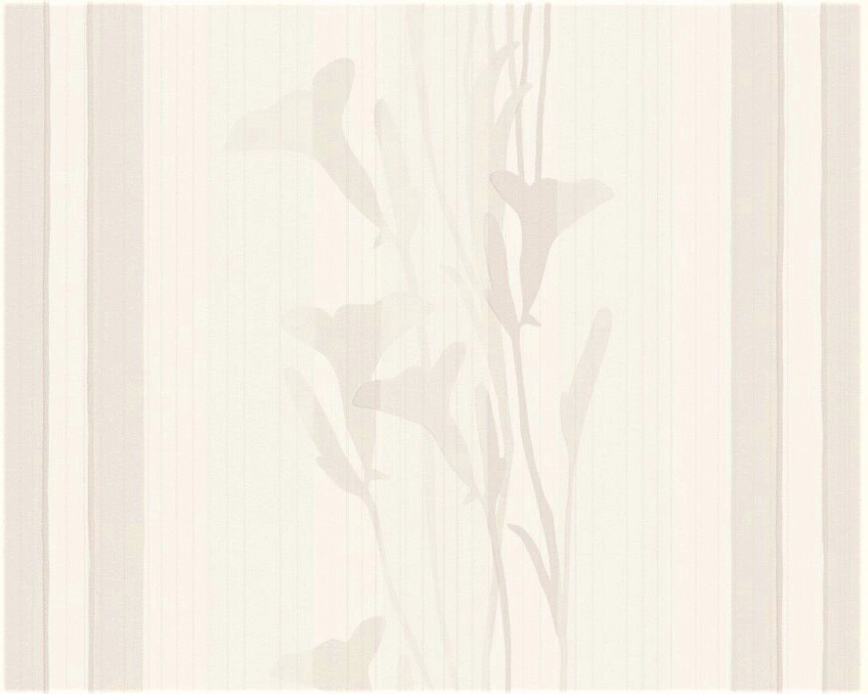 Дуже світлі німецькі шпалери 8977-18, з кучерявими кремовими квітами Кампсис, на білому, тиснені, миються вінілові від компанії Інтернет-магазин шпалер "Німецький Дім" - фото 1