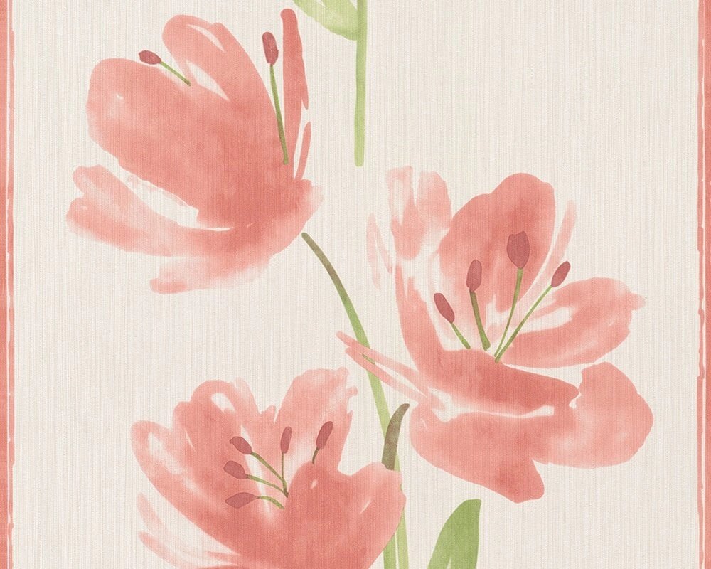 Миючі німецькі шпалери 3134-41, з яскраво червоними квітами тюльпанів на білому, великий малюнок під акварельну графіку від компанії Інтернет-магазин шпалер "Німецький Дім" - фото 1