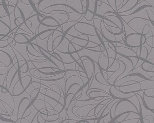 Сірі шпалери White & colours 1320-17 з абстрактними хитромудрими лініями, завитки та вензелями
