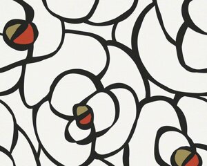 Чорні та білі німецькі шпалери 94027-3 з контурами великих пелюсток квітів троянди, вінілові що миються, на флізеліновій