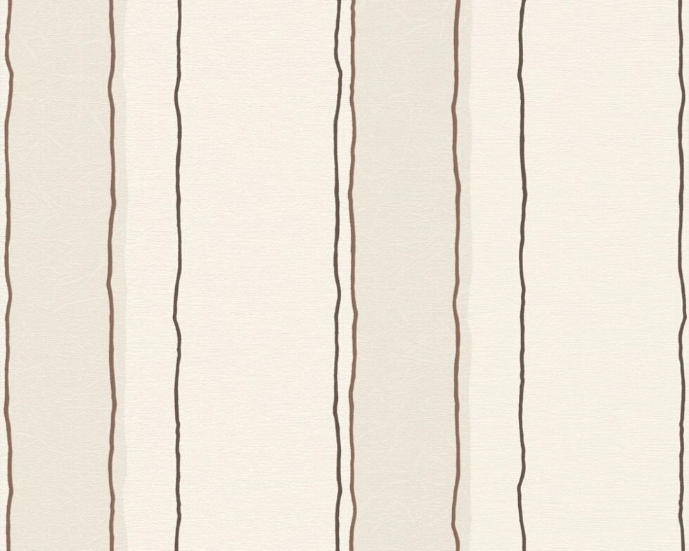 Світлі німецькі шпалери 1335-33, з тонкою хвилястою коричневою смужкою на кремовому тлі, миються вінілові бамбукові від компанії Інтернет-магазин шпалер "Німецький Дім" - фото 1