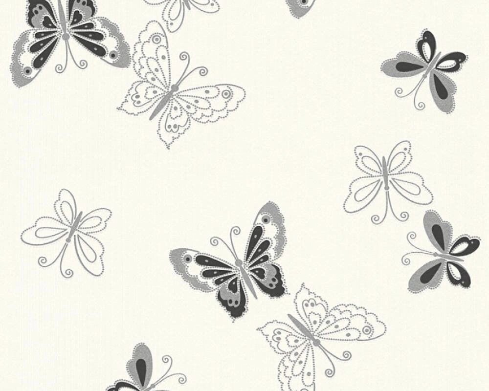 Світлі німецькі шпалери 34766-2, з чорними і сірими метеликами на білому, контрастний візерунок, вінілові на флізеліні від компанії Інтернет-магазин шпалер "Німецький Дім" - фото 1