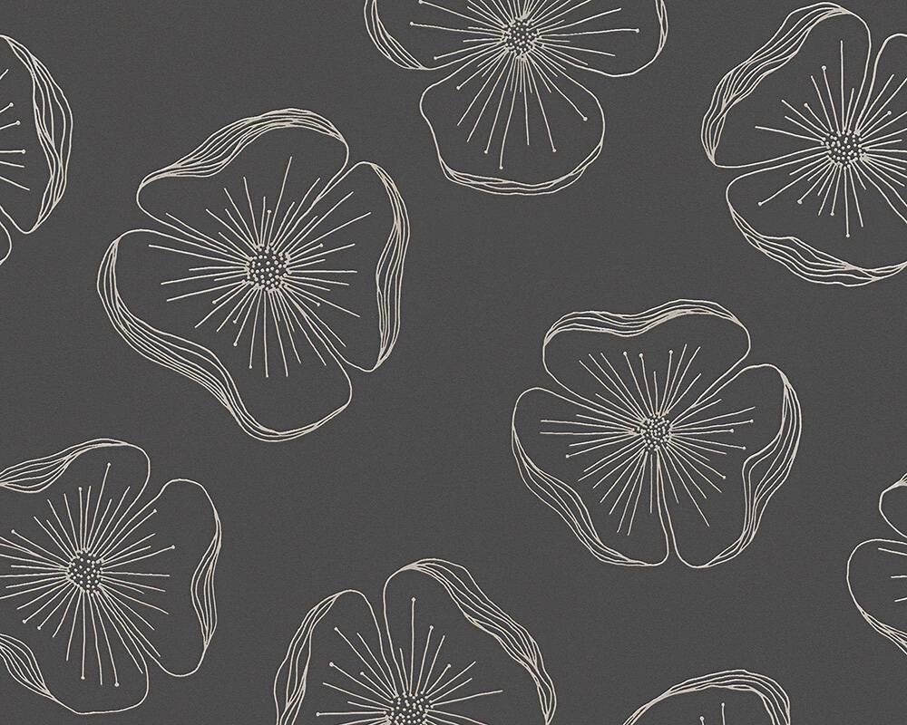 Вінілові шпалери з квітковим візерунком на чорному тлі 30406-3 від компанії Інтернет-магазин шпалер "Німецький Дім" - фото 1