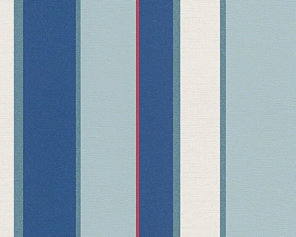 Зносостійкі німецькі шпалери 30620-1 в яскраву синю, блакитну смужку, гарячого тиснення, вінілові на флізеліновій основі від компанії Інтернет-магазин шпалер kupit-oboi. com. ua - фото 1