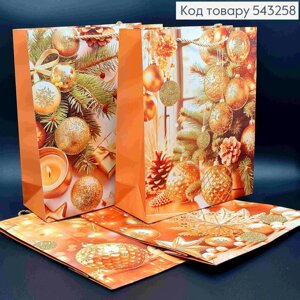 Пакет паперовий з Новорічним принтом та Блиском, 32*26*10см, в асортименті