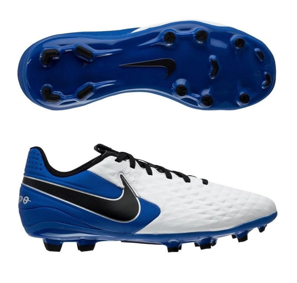 Детские кожанные футбольные бутсы Nike Tiempo Legend 8 Academy FG/MG Jr бело-синие (Оригинал) ##от компании## ФУТБОЛ + - ##фото## 1