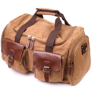 Зручна дорожня сумка, виготовлена з щільного текстилю 21239 старовинного коричневого кольору