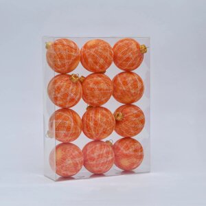 Набір ялинкових іграшок з нитяних кульок 6,5 см, 12 шт Мікс оранж